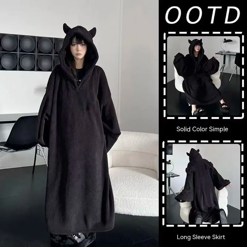 Thickened padded pajamas Solid color Homewear Loose oversized hooded Dresses Imp couple robe Fall and winter one-piece Sleepwear