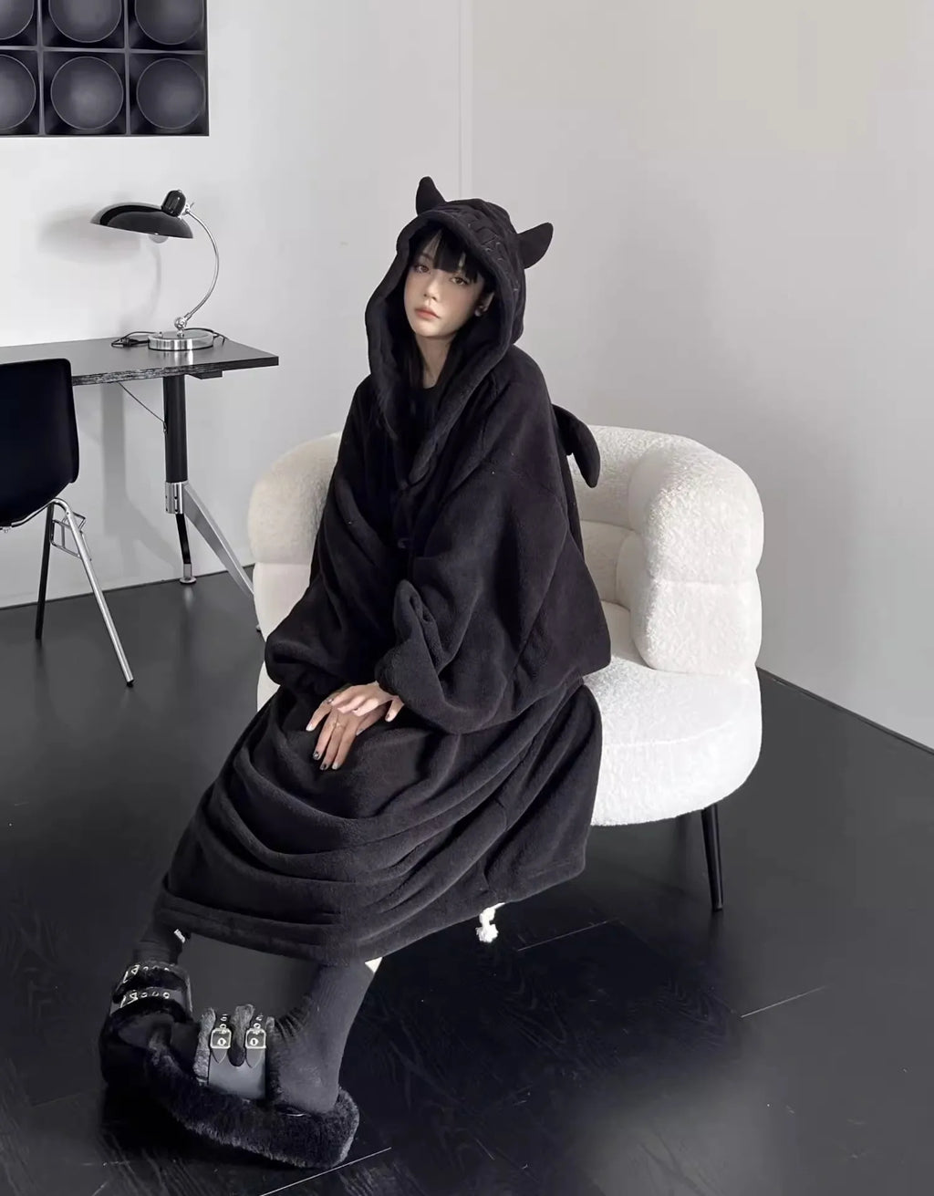 Thickened padded pajamas Solid color Homewear Loose oversized hooded Dresses Imp couple robe Fall and winter one-piece Sleepwear
